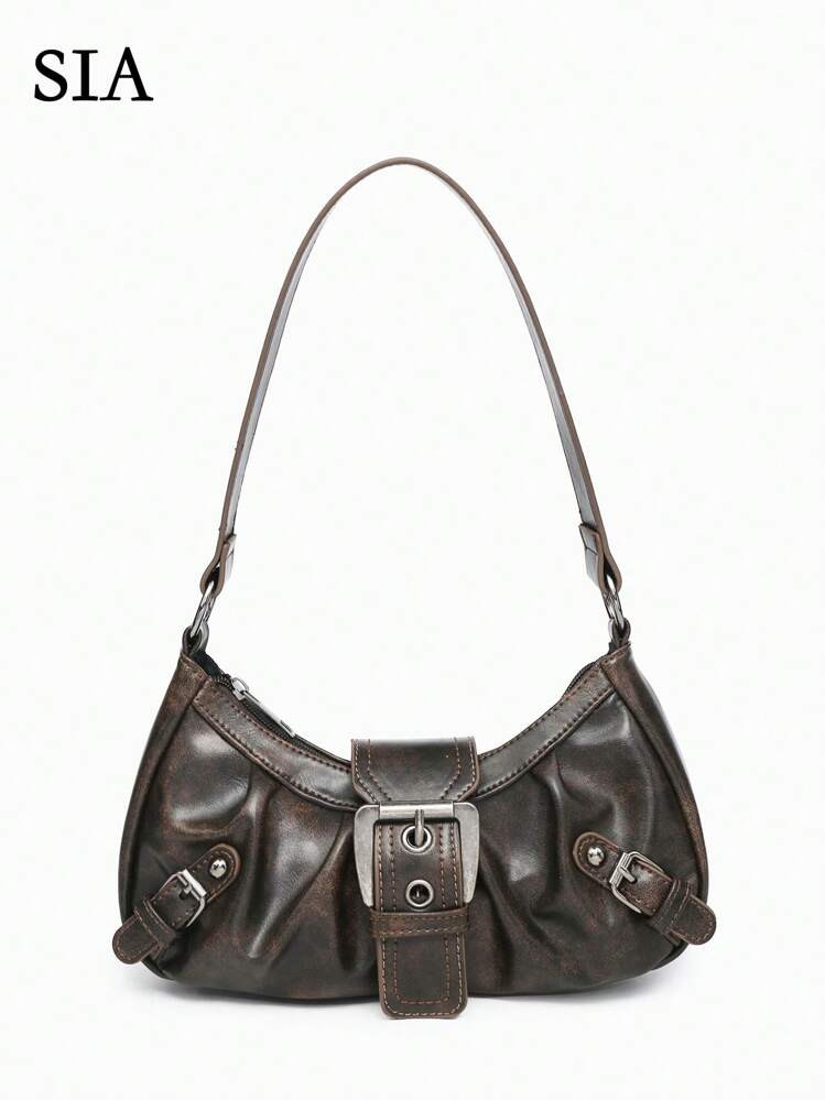 1pc Women's Retro Maillard Punk Wanderer Motorcycle Bag, Rivet Decoration, Adjustable Strap, Large Capacity, Soft Artificial Wax Leather, Ombre Colors, Shoulder & Crossbody Bag, Suitable For Work, Commute, Dating And Parties, Niche Design, Steampunk, Goth, Bag For Women, Cool Girls Street Wear, Perfect For Music Festival, Concert, Rock Style Bag For Women, Japanese Bag, Y2k Bag, 2000s Fashion Style, Gothic Punk Bag For Women | SHEIN