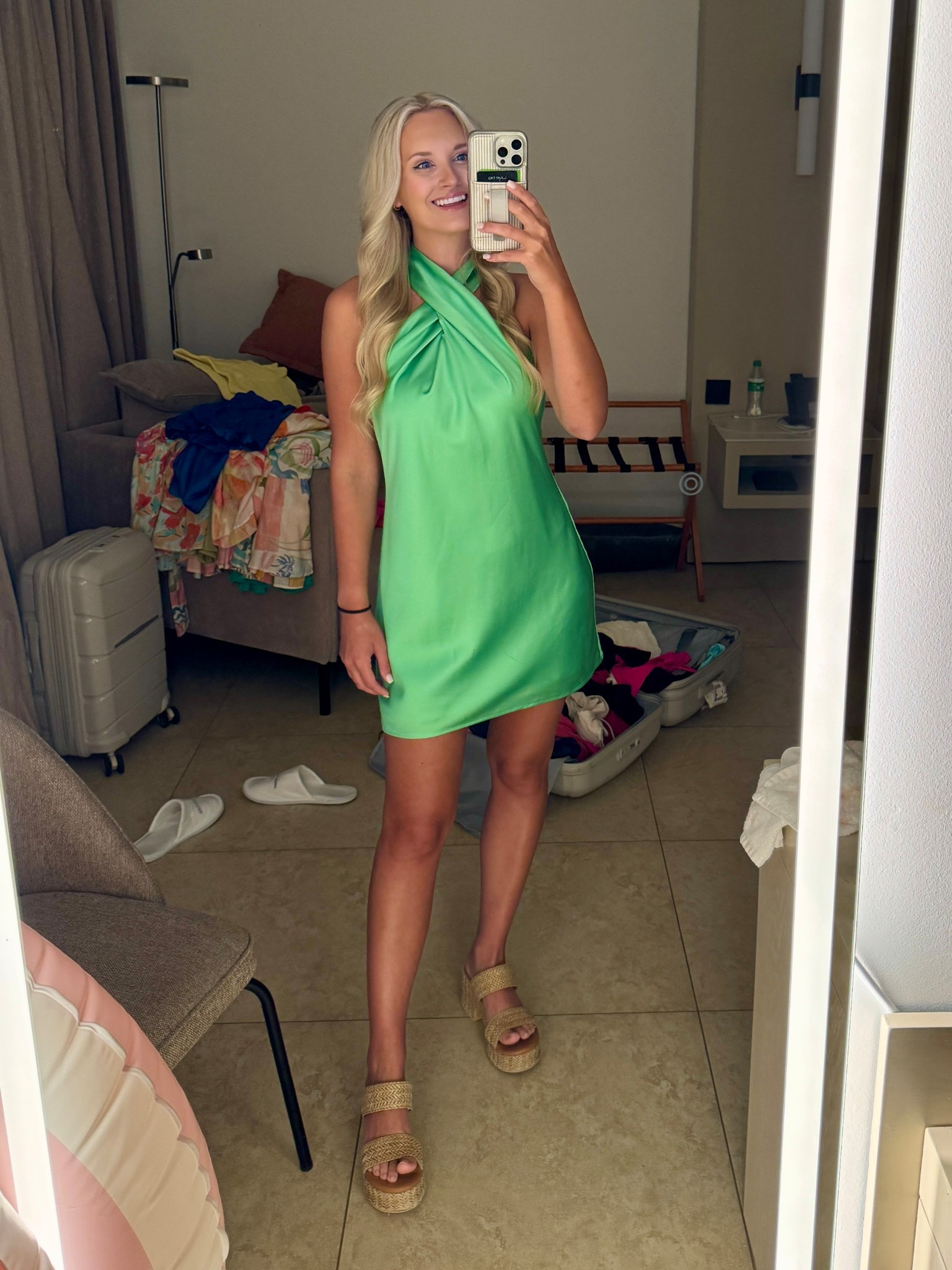 One of my favorite dresses! Dominican Republic dinner outfit, all inclusive resort wear, super flattering, platform sandals, Punta Cana, breathless, 

#green #halter #twist #mini #dress #silk #dinner #club #party #night #goingout #beach #coastal 



#LTKTravel #LTKFindsUnder100