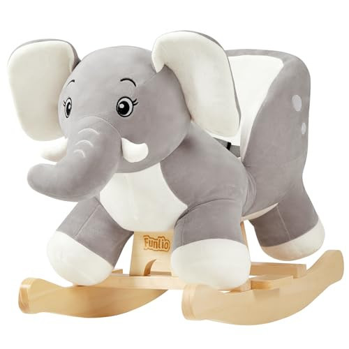 FUNLIO Elephant Baby Rocking Horse for Toddlers 6 Months to 3 Years, Cute & Graceful Grey Elephant Rocker for Baby Girl, Stuffed Plush Ride-on Rocking Animal, Easy to Assemble, CPC & CE Certified | Amazon (US)
