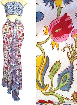 100% Cotton Hand Block Print Sarong Womens Swimsuit Wrap Cover Up Long Womens Apparel Fabric (73"... | Amazon (US)