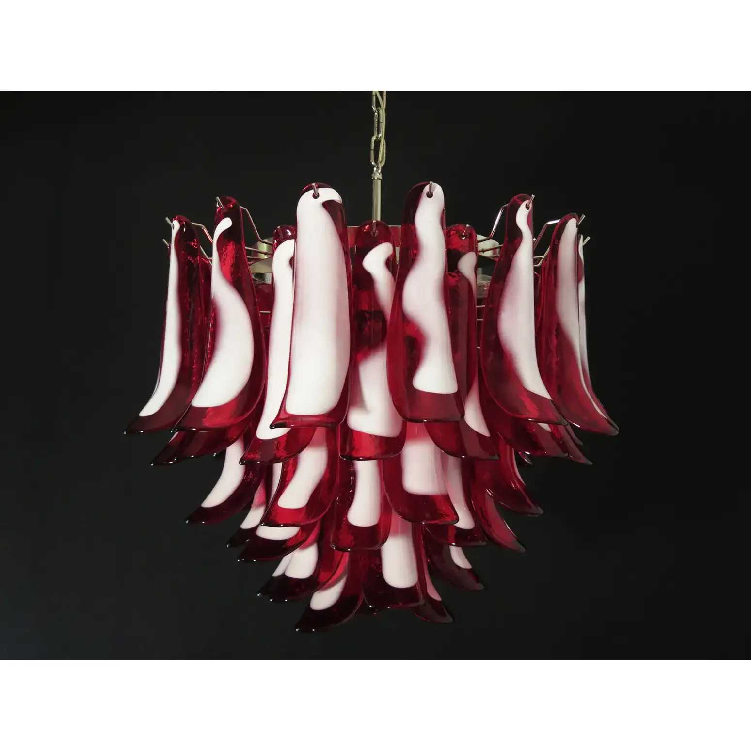 Italian Murano Chandelier – Mazzega – 53 Red Lattimo Glass Petals | Chairish