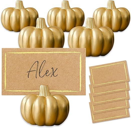 Kate Aspen Fall Decor Mini Gold Pumpkin Place Card Holder (Set of 6), Perfect for Thanksgiving Ta... | Amazon (US)