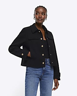 Black buttoned up crop jacket | River Island (UK & IE)