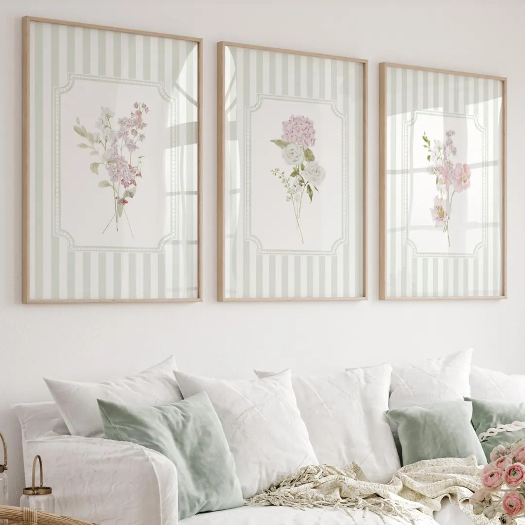 Pastel Pink Hydrangea Nursery Print Set: Sage Green Floral Wall Art (Digital Download) | Etsy (US)