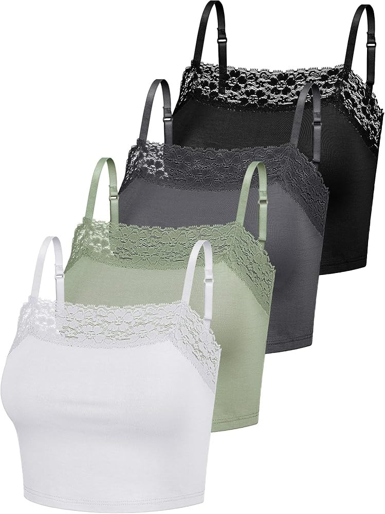 Bencailor 4 Pcs Womens Lace Cami Bralettes Spaghetti Strap Tank Tops Crop Bandeau Camisole | Amazon (US)