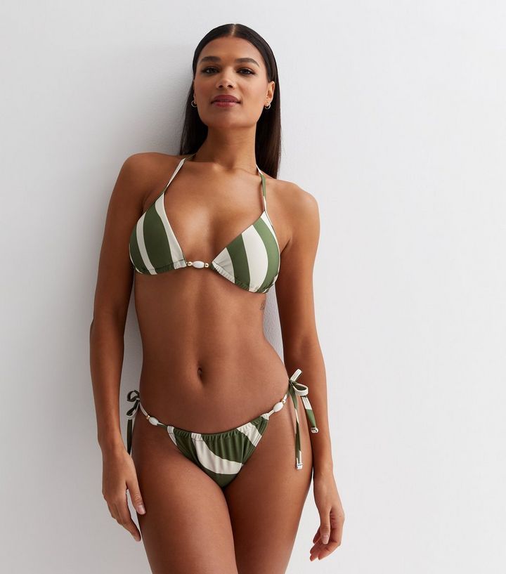 Green Zebra Print Tie Side High Leg Bikini Bottoms | New Look | New Look (UK)