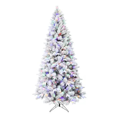 Holiday Living 7.5-ft Albany pine Pre-lit Flocked Artificial Christmas Tree with Multicolor LED L... | Lowe's