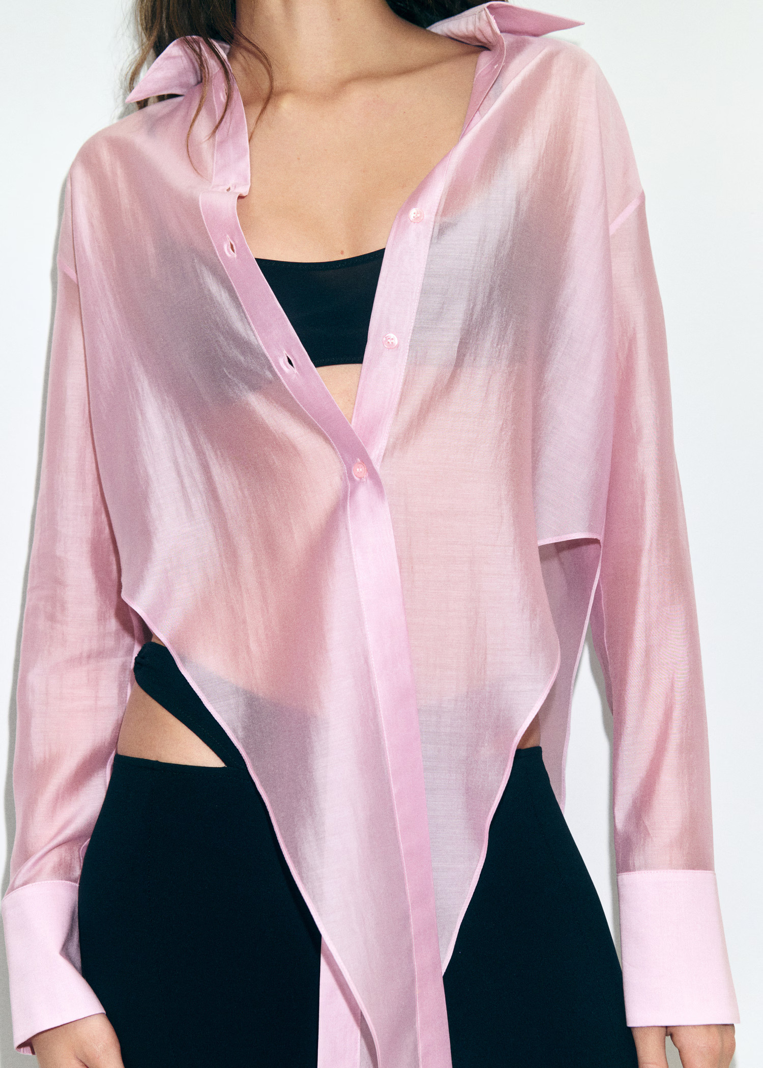 Lyocell shirt with peaked hem - Women | MANGO USA | Mango (US/MX/AU)