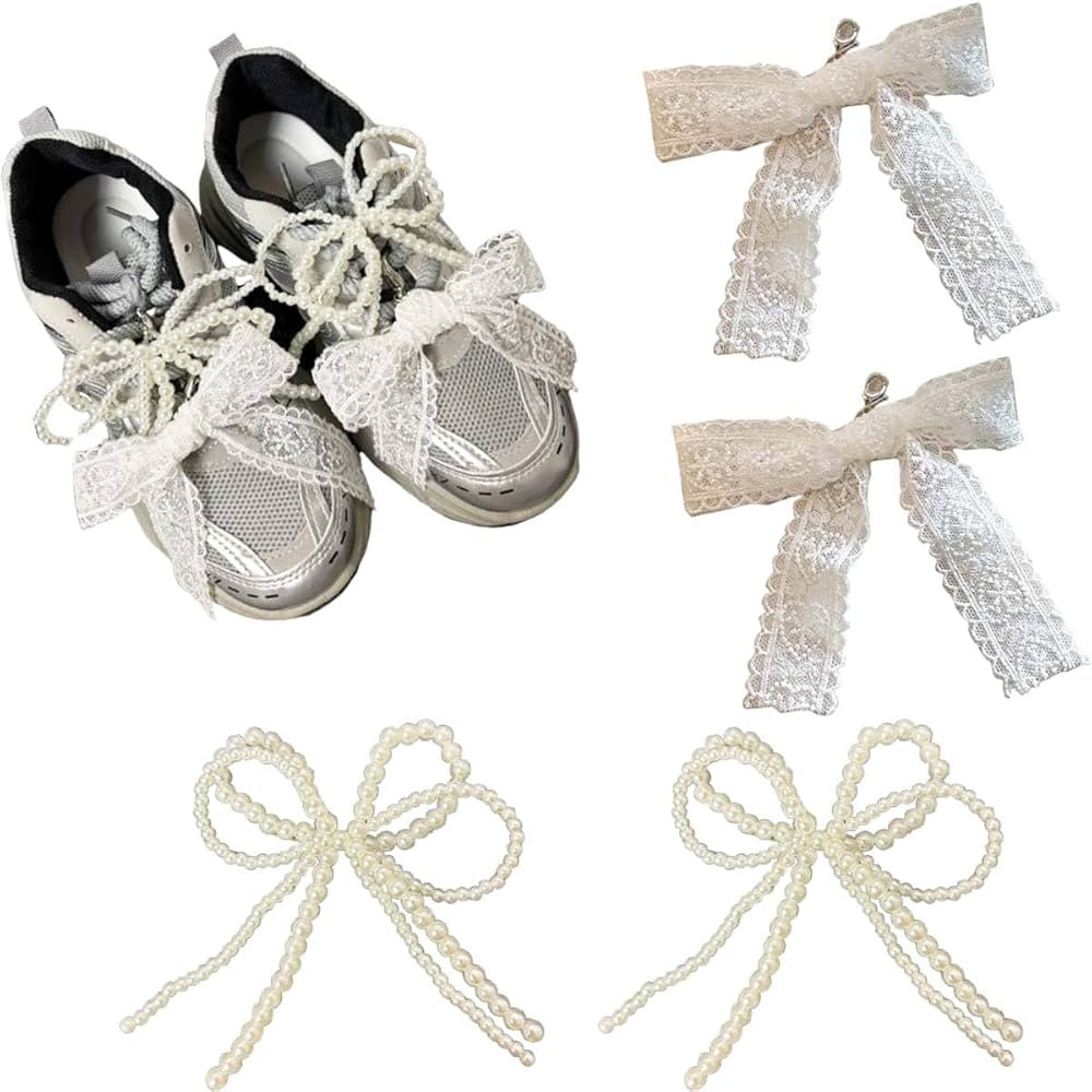 Pearls Bow knot Shoe Charms for Sneakers Shoe Lace Charms Decorations Elegant Pearl Beaded Chain ... | Amazon (US)