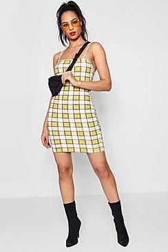 Square Neck Checked Mini Dress | Boohoo.com (US & CA)