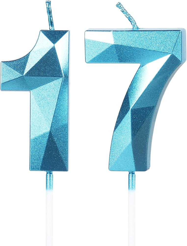 Number 17 Candles,17th Birthday Candles,Blue Happy Birthday Candle for Cake,3D Design Cake Topper... | Amazon (US)