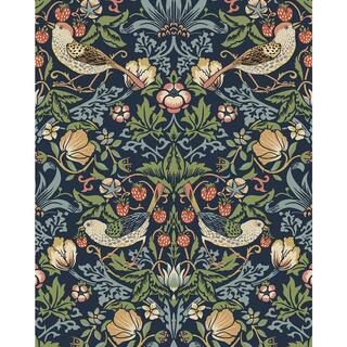 Seabrook Designs 56 sq. ft. Midnight Blue Fragaria Garden Prepasted Paper Wallpaper Roll PR10102 ... | The Home Depot