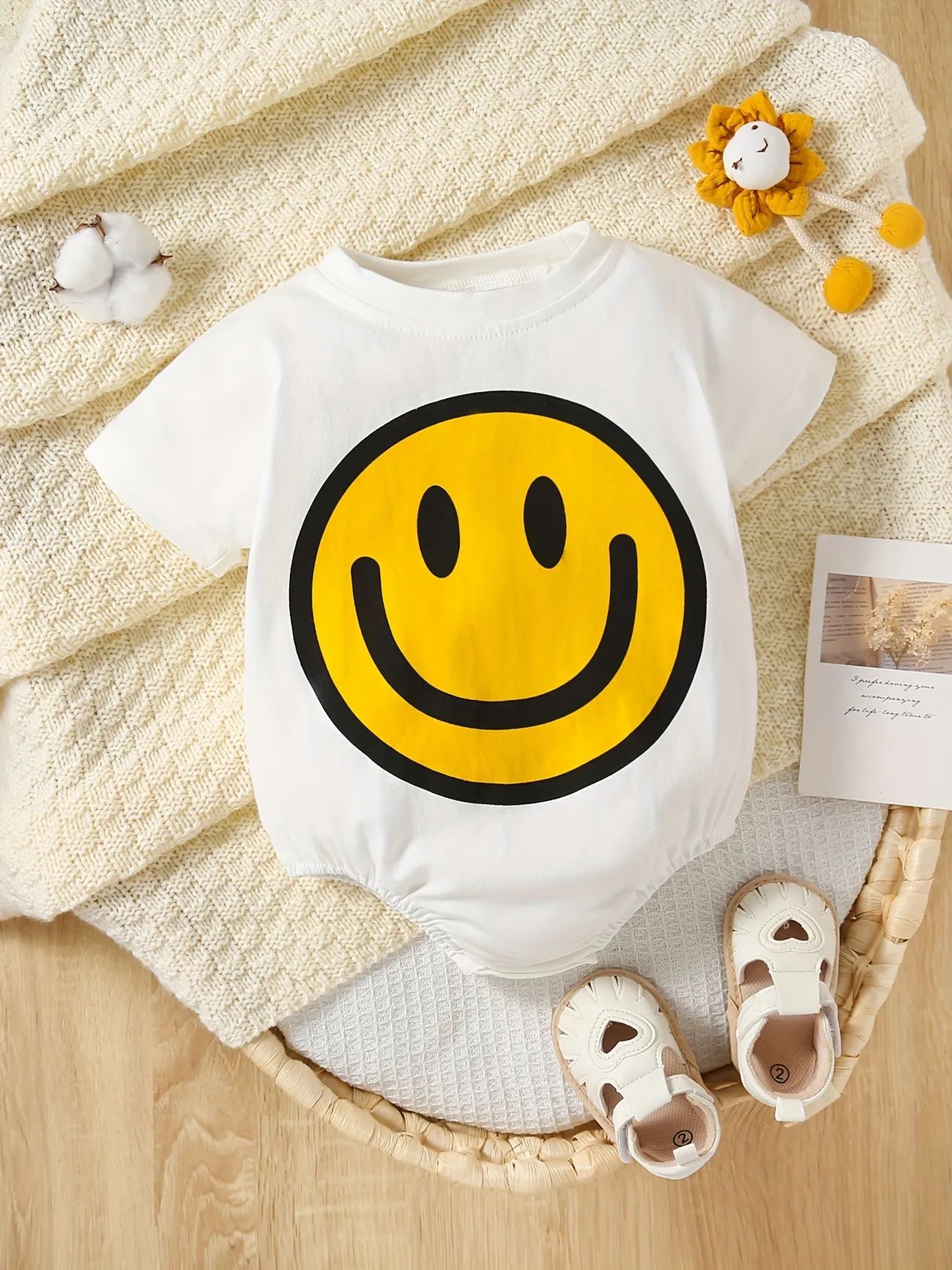 Adorable Baby Onesie with Smiley Face Print - Soft and Comfortable Short Sleeve Clothes for Boys ... | Temu Affiliate Program