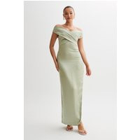 Harley Off Shoulder Satin Maxi Dress - Sage | MESHKI US