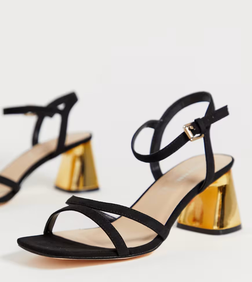 London Rebel wide fit mid heel stud sandals-Black | ASOS (Global)