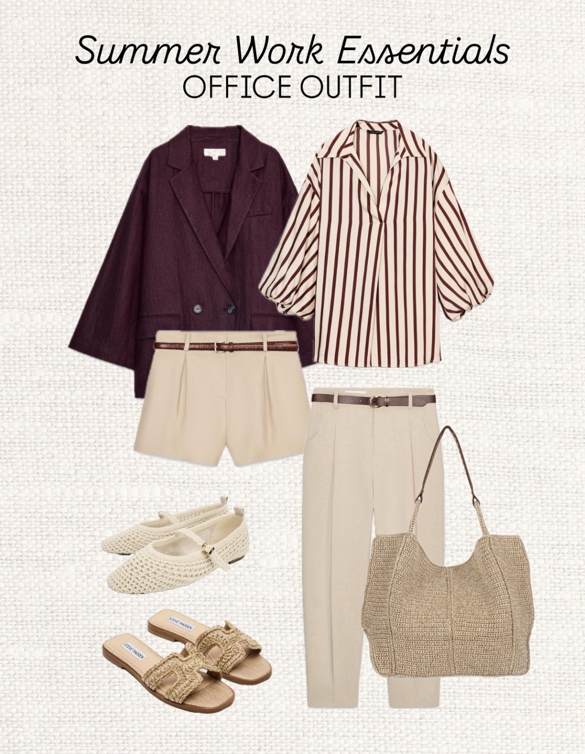 Effortless summer office dressing ☀️🤎 Perfect for warm office days, meetings, or a casual work lunch. ✨

Like this post to save it to your favourite folder and come back later to shop.

blazer outfit, linen blazer women, summer office outfit, workwear outfit women, business casual summer outfit, striped blouse outfit, tailored trousers women, tailored shorts outfit, woven mary jane flats, raffia sandals outfit, raffia tote bag, neutral outfit aesthetic, chic office style, minimalist workwear, european summer style, beige trousers outfit, brown blazer outfit, office capsule wardrobe, polished summer outfit, elegant work outfit

#LTKSeasonal #LTKWorkwear