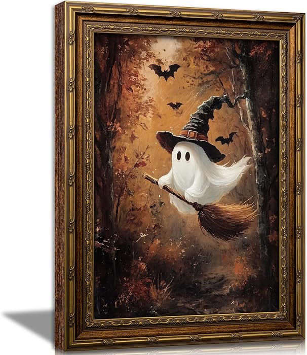 Vintage Gold Framed Ghost Wall Art, Dark Academia Autumn Bat Canvas Prints | Amazon (US)