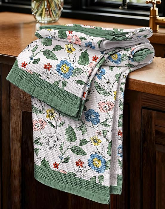 Waffle Cotton Kitchen Towels Set of 2-16x26 Inch Waffle Weave Dish Cloths with Hanging Loop Absor... | Amazon (US)