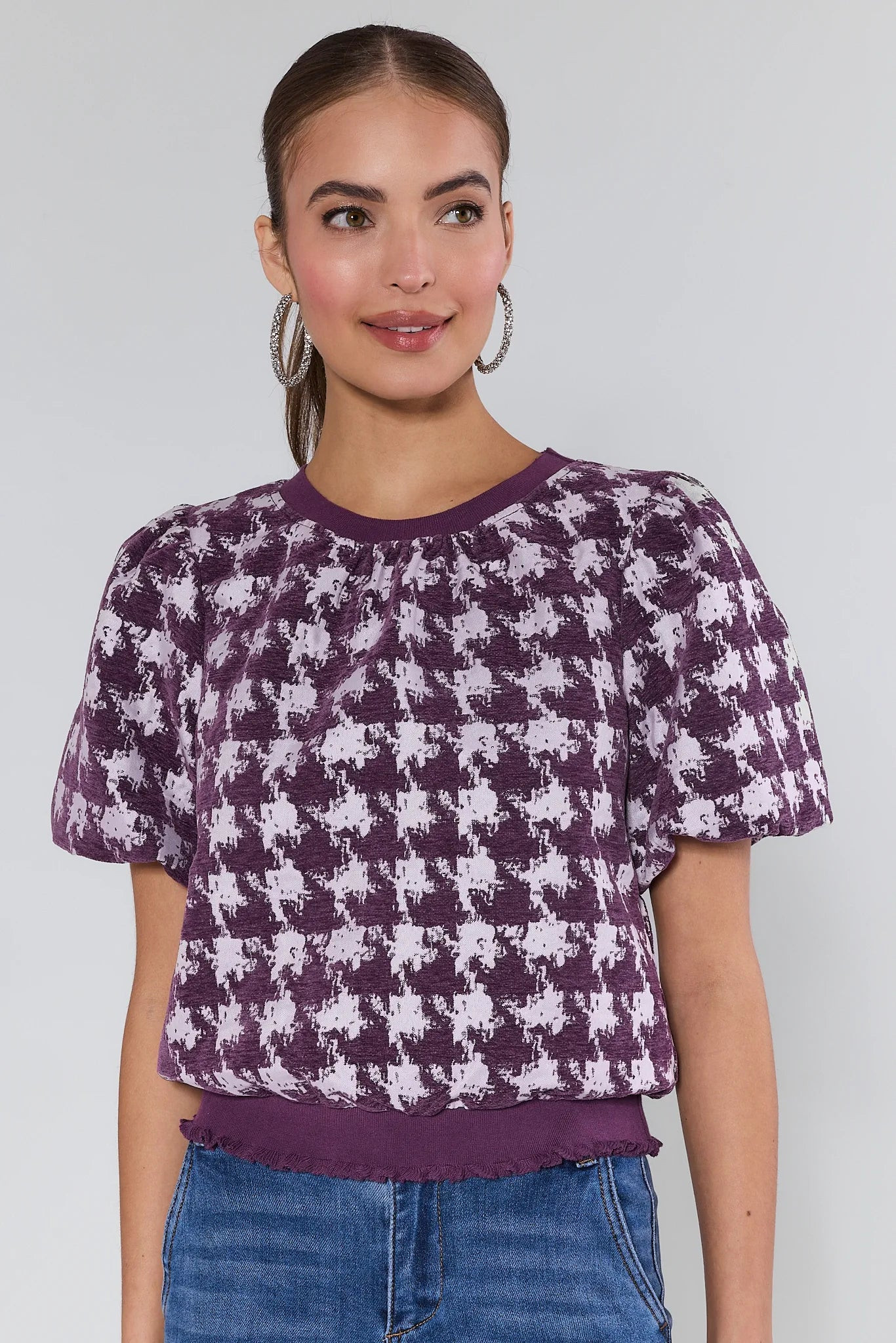 Mason Purple Houndstooth Knit Top | Avara