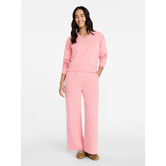 Time and Tru Women's and Women's Plus V-Neck Sweatshirt and Pants Set, 2-Piece, Sizes XS-4X | Walmart (US)