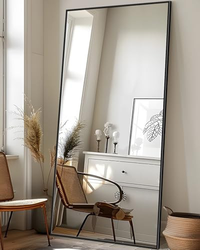 LadyNow Full Length Mirror, 78"x38" Oversized Floor Mirror Freestanding, Full Body Mirror Floor Standing Mirror with Stand, Hanging Mounted Mirror for Bedroom Living Room, Black, Rect Style | Amazon (US)