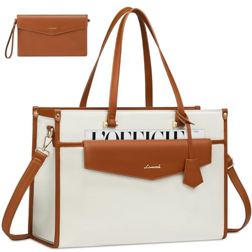 LOVEVOOK Laptop Bag for Women, 15.6 inch Canvas Laptop Tote Bag Work Bag for Women, Professional Computer Bag with Clutch Purse Pendant, Office Business Briefcase for Travel Teacher College | Amazon (US)