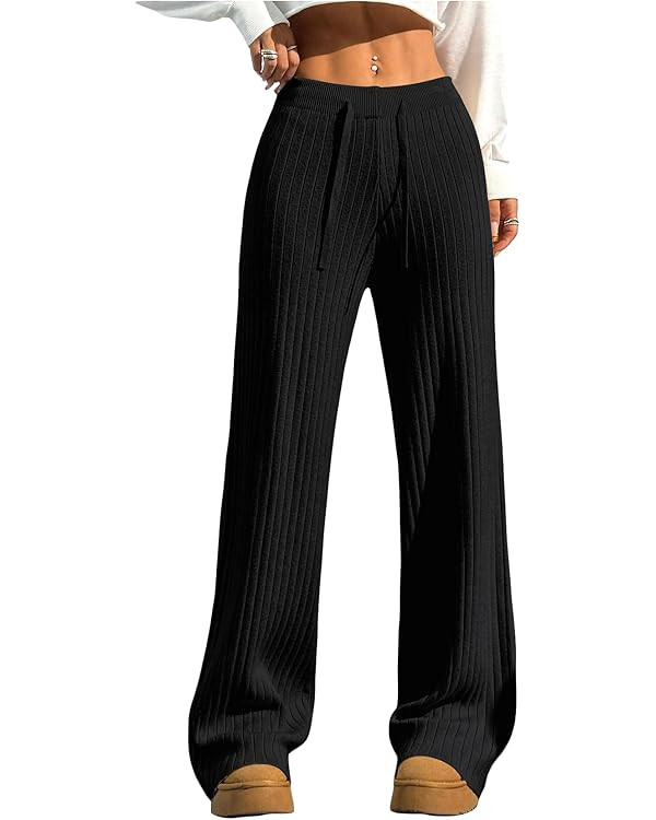 Verdusa Women's Wide Leg Sweatpants Comfy Lounge Pants Straight Leg Baggy Pants Yoga Workout Knit... | Amazon (US)