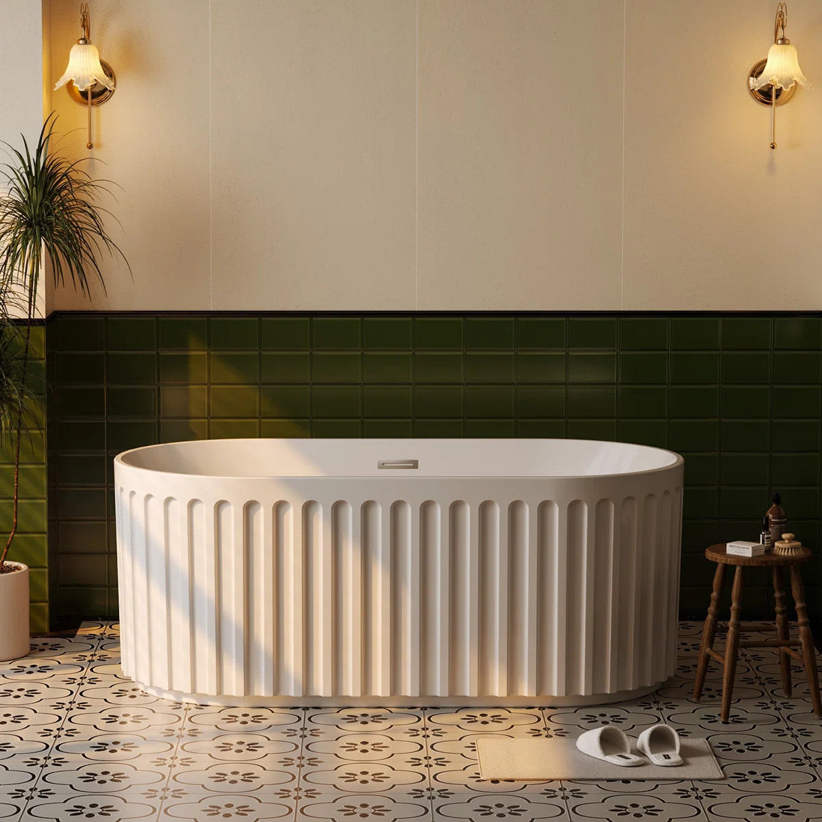 Freestanding Soaking Bathtub – Elegant All-White Acrylic Bathtub with Chrome Drain for Home Spa... | Joss & Main