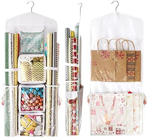 Fangze Double Sided Hanging Gift Wrap Organizer,16x40 Inch Gift Bag Organizer (White, 16×40 inch... | Amazon (US)