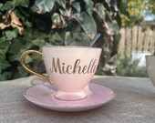 PERSONALIZED Teacup and Saucer Set With Gold Trim and Gold Text Bridal Gift, Birthday Gift, Frien... | Etsy (US)