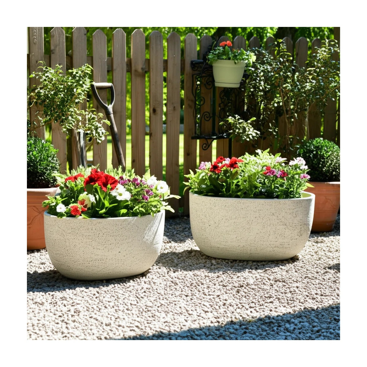 Oval Planter Set Polyresin Textured Indoor/Outdoor Use Home & Garden Decor Set Of 2 - 12", 10" Iv... | Wayfair North America