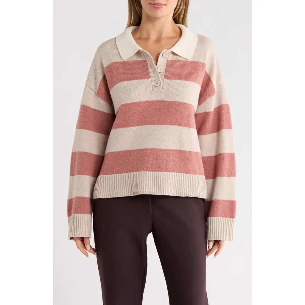 Sanctuary Stripe Rugby Polo Sweater in Pearl Mauve Scone at Nordstrom Rack, Size Small | Nordstrom Rack