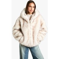 Womens Premium Vintage Look Faux Fur Hooded Jacket - Cream - 12 | boohoo (US & Canada)