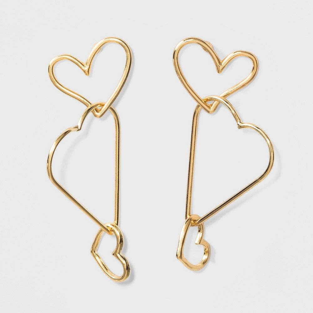 Triple Open Heart Drop Earrings - Wild Fable Gold, Size: Large | Target
