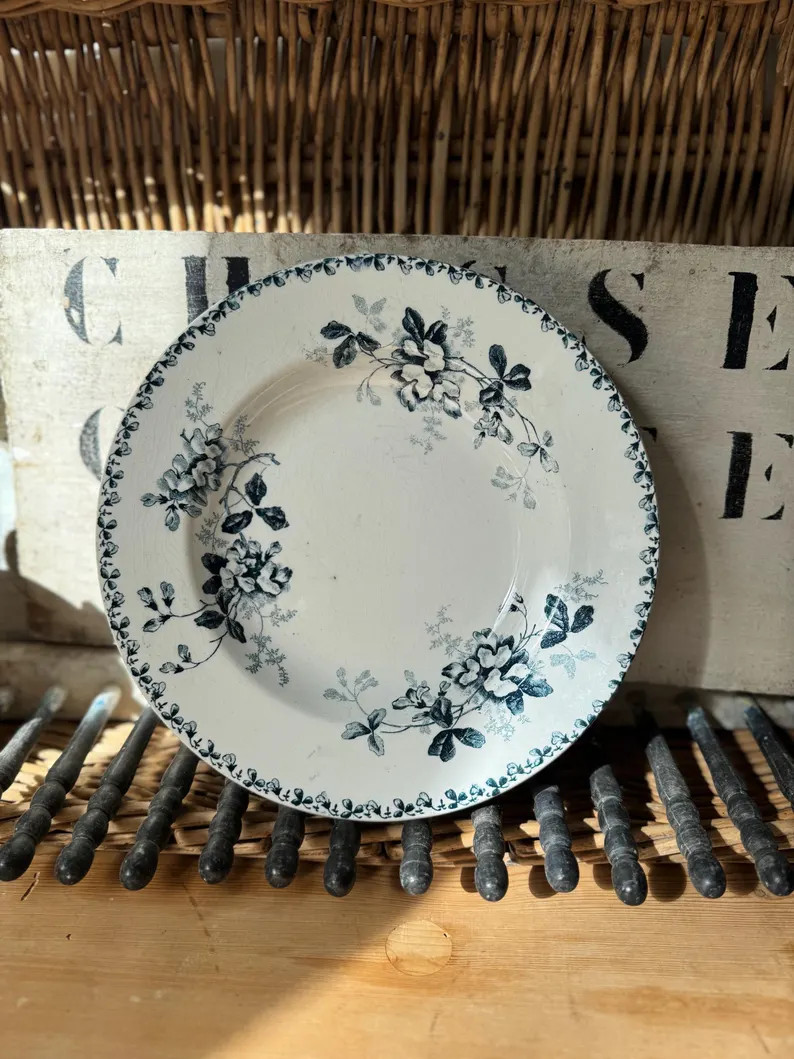 Vintage French Transferware Soup Plate Acacia Pattern, Floral Pattern French Blue Vintage Blue an... | Etsy (US)