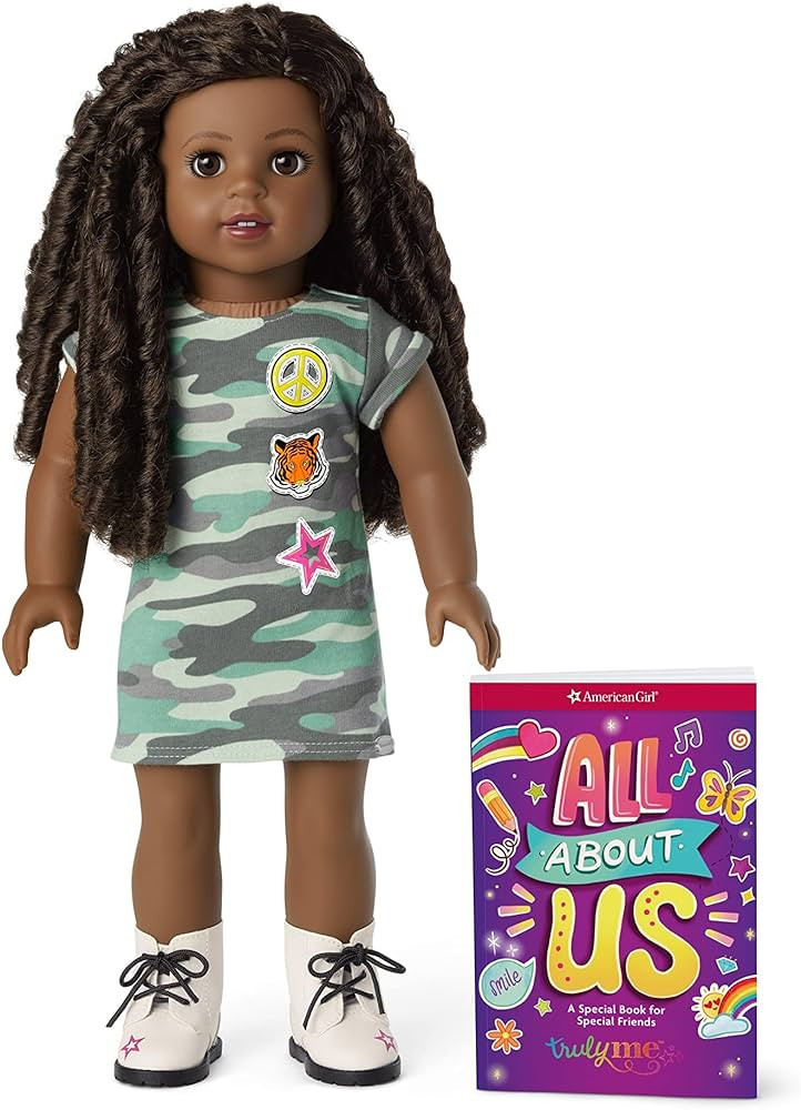 American Girl Truly Me 18-inch Doll with Brown Eyes, Black-Brown Tendrils, Deep Skin, Camo T-shir... | Amazon (US)