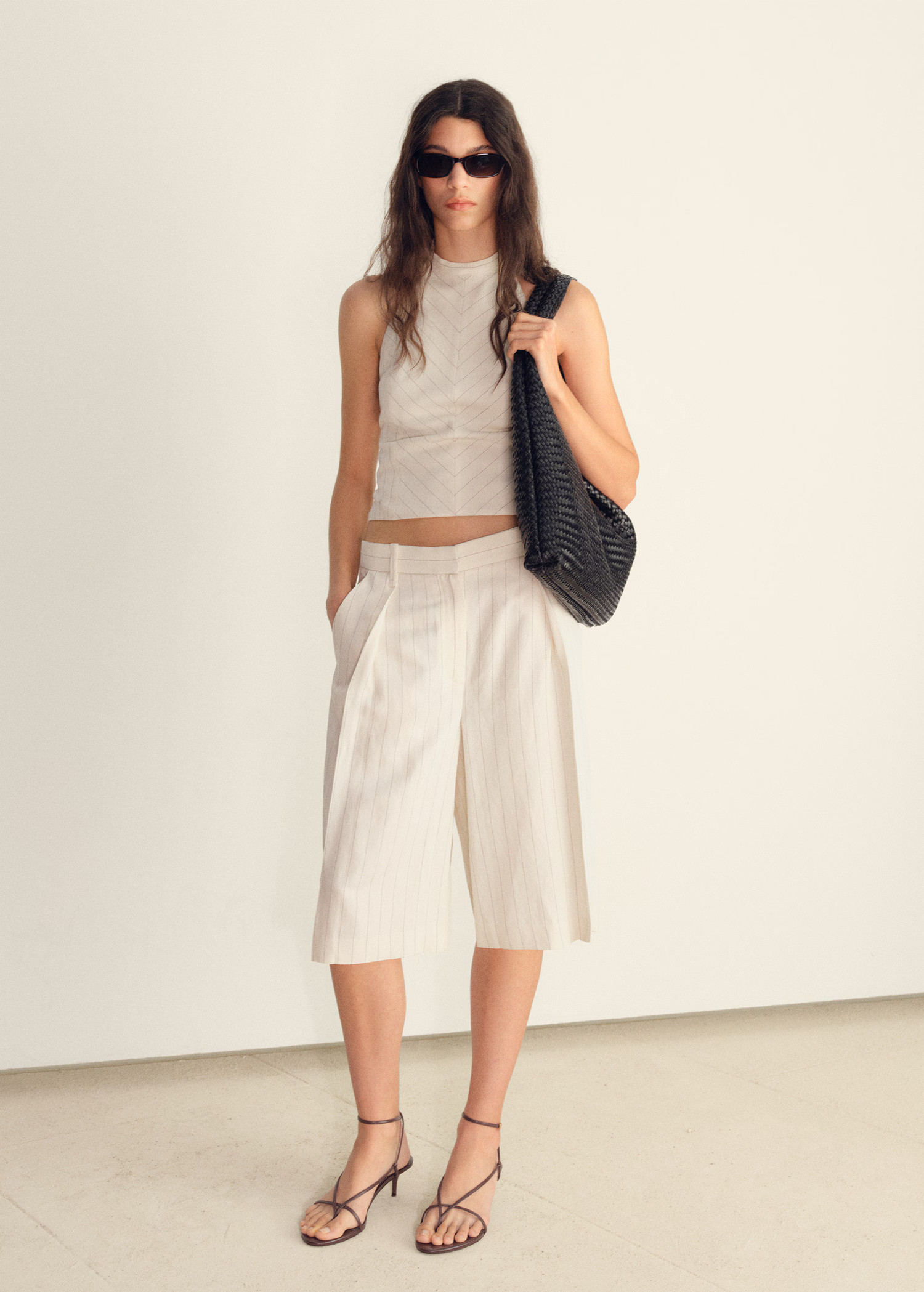 Striped linen-blend bermuda shorts - Women | MANGO USA | Mango (US/MX/AU)