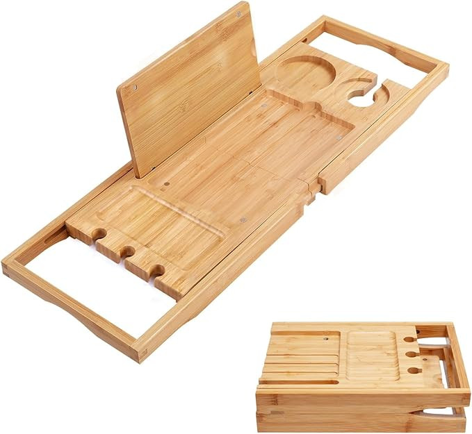 Utoplike Bamboo Bathtub Caddy Tray Bath Tray for Tub, Adjustable Bathroom Bathtub Organizer with ... | Amazon (US)