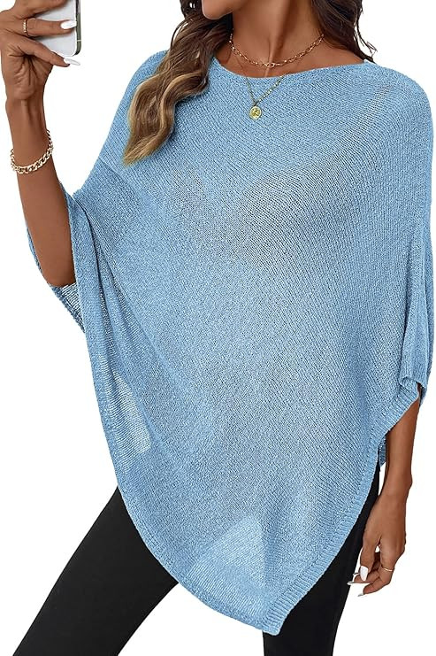 SHEWIN Womens Sheer Knit Poncho Crochet Summer Tops See Through Mesh Spring Sweaters Beach Cover ... | Amazon (US)