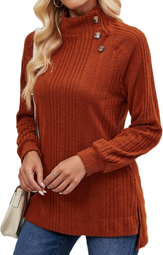 LURANEE Womens Long Sleeve Tunic Tops Turtle Neck Sweater Light High Low Side Split Sweatshirt | Amazon (US)