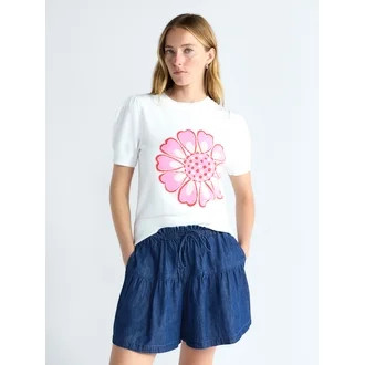 Free Assembly Women's and Women's Plus Floral Sweater with Puff Sleeves, Lightweight, Sizes XS-4X | Walmart (US)
