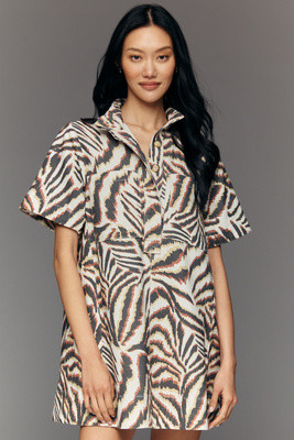 The Jeannie Short-Sleeve Denim A-Line Mini Dress by Maeve | Anthropologie (US)