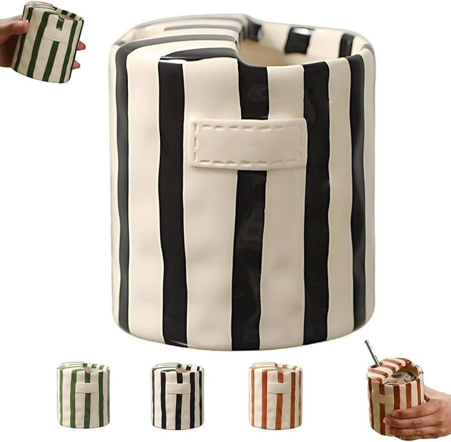 Retro Striped Hand-Painted Ceramic Mark Hand-Held Cup, Heat-Resistant Non-Slip Retro Striped Hand... | Amazon (US)