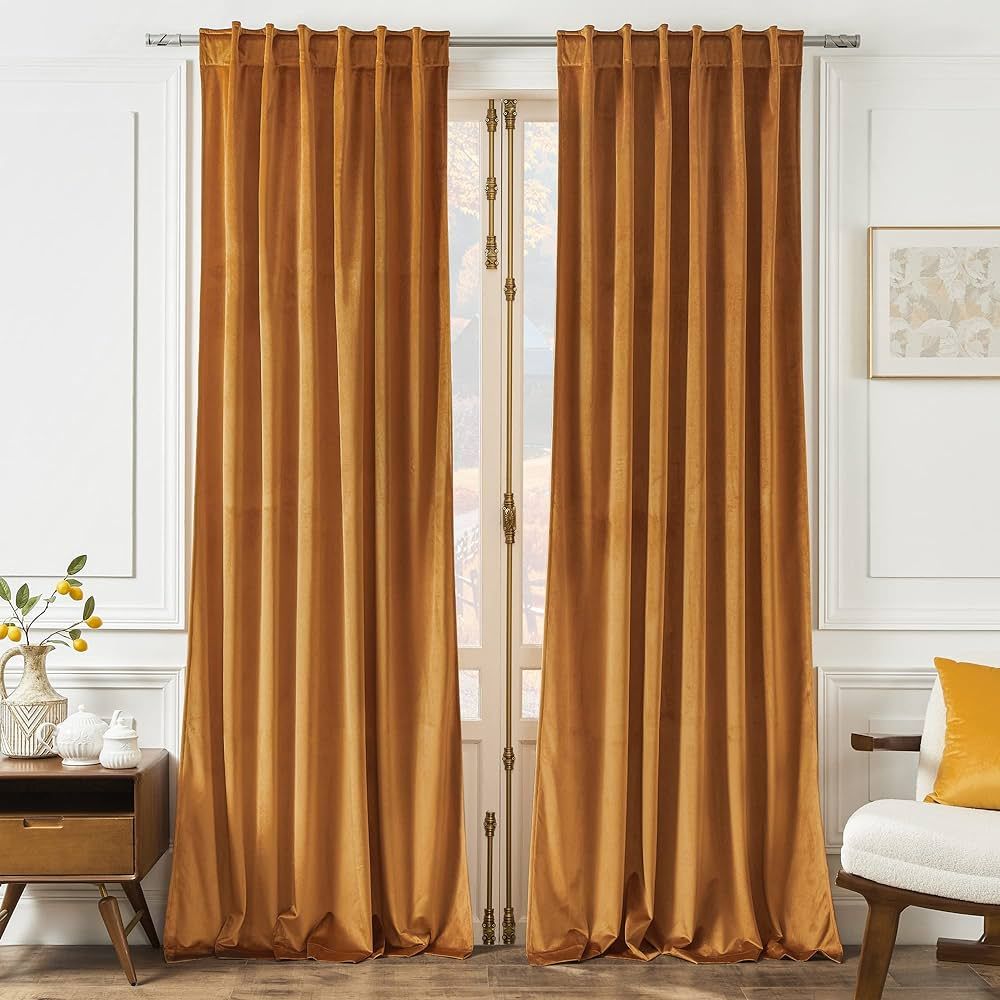 Timeper Orange Yellow Velvet Curtains for Home - Holiday Bright Retro Decor Super Soft Velvet Cur... | Amazon (US)