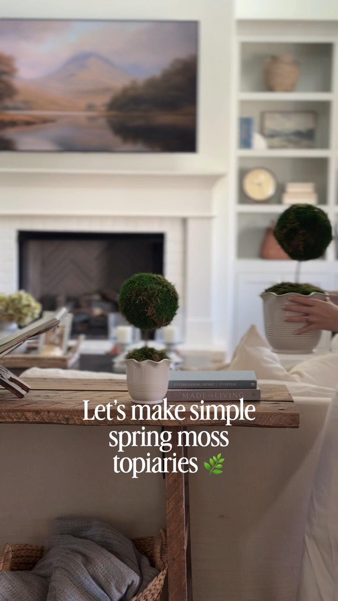 Easy moss topiaries for spring 🌿

When I saw this beautiful ceramic planter set with the prettiest ruffled rim from @Wayfair , I thought it would be perfect for a classic topiary set.

After doing some research on live topiary plants, it looked like most of them would need more direct sun than my living room gets, so I decided to make a no-maintenance moss version instead.

All I used was preserved sheet moss, a styrofoam ball, and hot glue.

Seriously the easiest 15-minute spring DIY. 

I’ve linked it all below. The stick is from our yard ☺️😉