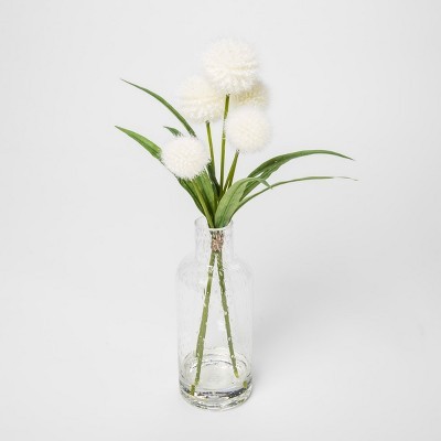 15" x 8" Artificial Dandelions In Glass Vase White/Green - Threshold™ | Target