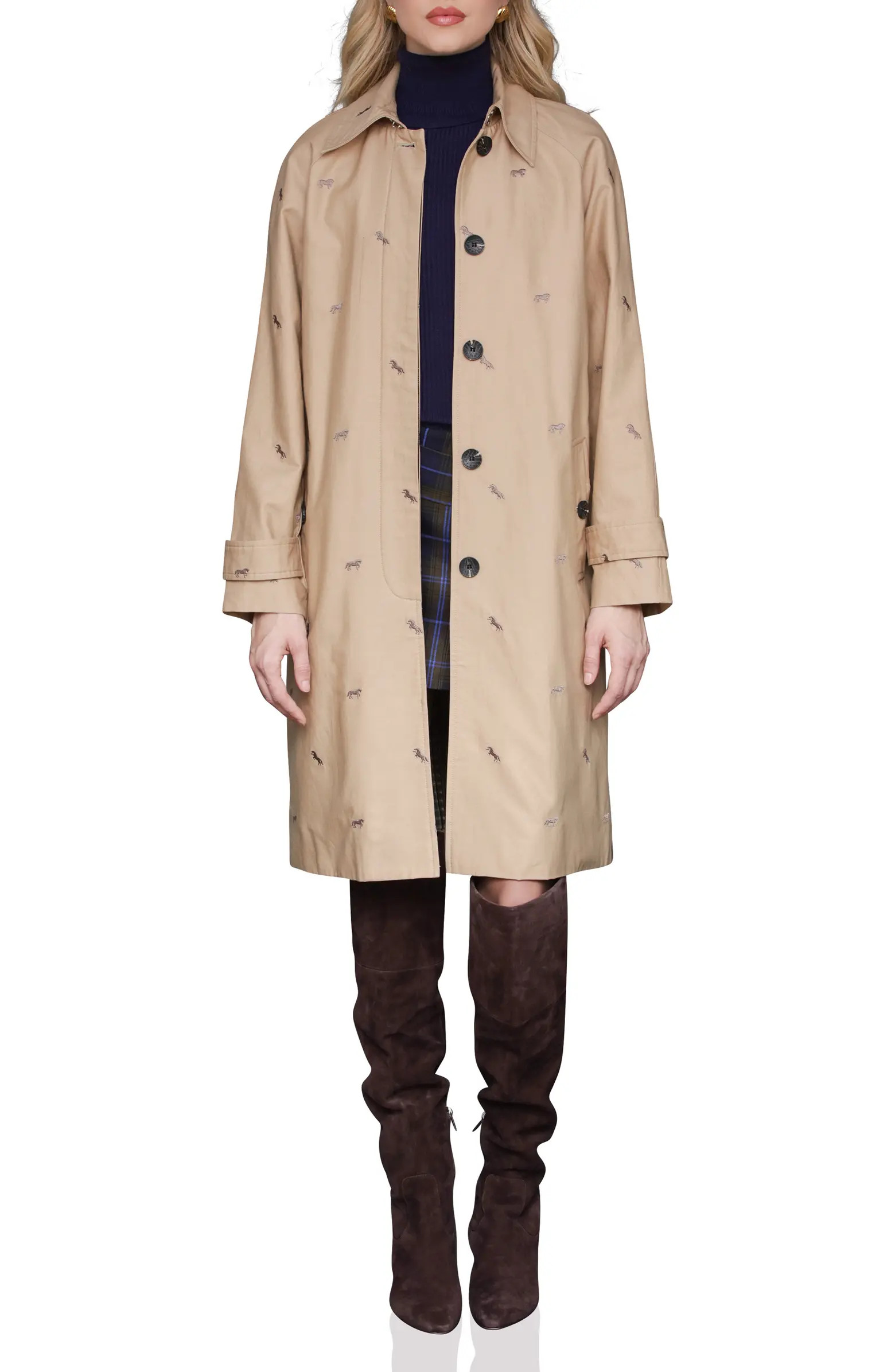 Equine Embroidered Cotton Blend Trench Coat | Nordstrom