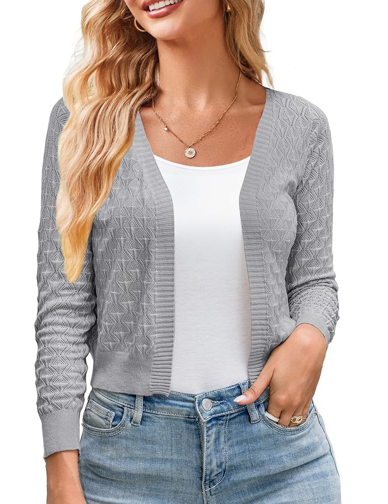 Othyroce Shrug Sweaters for Women Open Front Lightweight Crochet Knit Sweater Cardigans S-XL | Amazon (US)