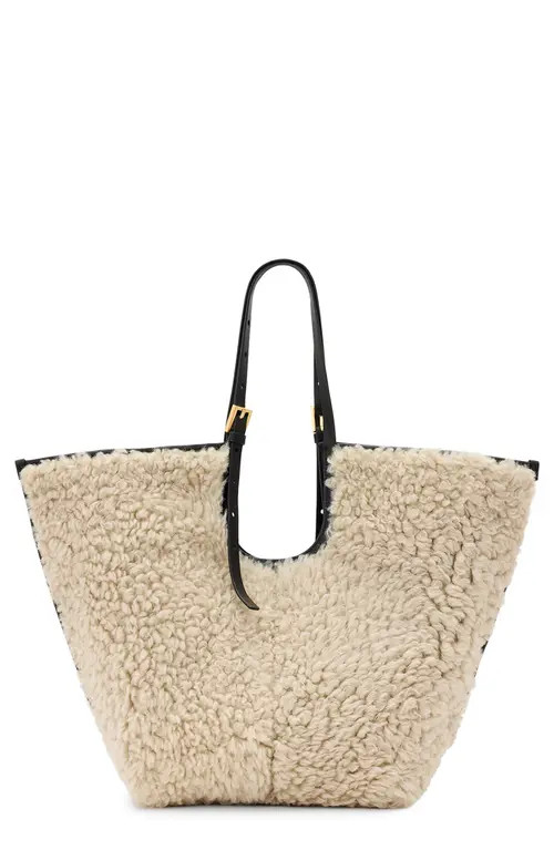 AllSaints Ara Genuine Shearling Tote in Natural/Black at Nordstrom | Nordstrom