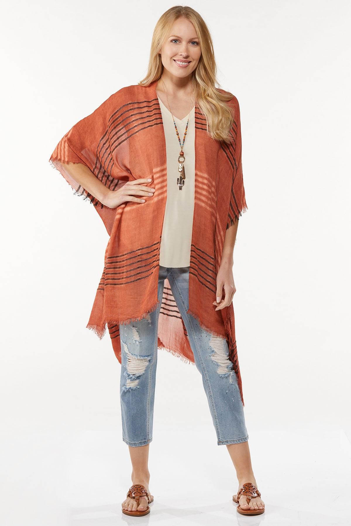 Rust Woven Stripe Kimono | Cato Fashions